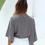 Women Black V Neck Fashion Kimono