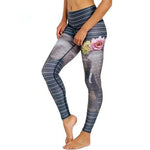 Blue Stripes Elephant Lotus Printed High Waist Yoga Leggings