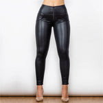 Matte Black High Waist Leather Pants Lift & Support