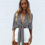 Women Black V Neck Fashion Kimono