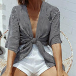 Women Black V Neck Fashion Kimono