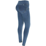 Front Buttons Light Blue High Waist Denim
