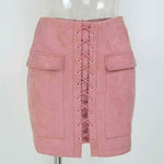 Lace-Up Suede Skirt