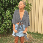 Women Black V Neck Fashion Kimono