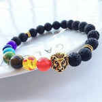7 Chakra Men Women Stones Lion Charm Bracelet