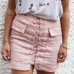 Lace-Up Suede Skirt