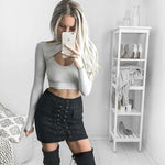 Lace-Up Suede Skirt