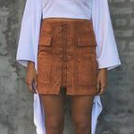 Lace-Up Suede Skirt