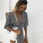 Women Black V Neck Fashion Kimono