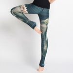 Blue Stripes Elephant Lotus Printed High Waist Yoga Leggings