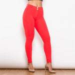 New Red Mid Waist Cotton Leggings Lift & Support