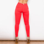 New Red Mid Waist Cotton Leggings Lift & Support