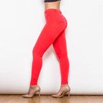 New Red Mid Waist Cotton Leggings Lift & Support