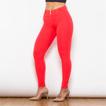 New Red Mid Waist Cotton Leggings Lift & Support