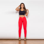 New Red Mid Waist Cotton Leggings Lift & Support