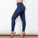 New Dark Blue Mid Waist Cotton Leggings Lift & Support