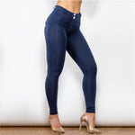 New Dark Blue Mid Waist Cotton Leggings Lift & Support