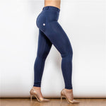 New Dark Blue Mid Waist Cotton Leggings Lift & Support