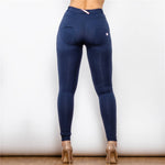 New Dark Blue Mid Waist Cotton Leggings Lift & Support