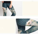 Blue Stripes Elephant Lotus Printed High Waist Yoga Leggings
