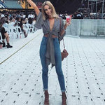 Women Black V Neck Fashion Kimono