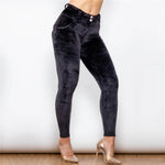 Black Mid Waist Velvet Push Up leggings Lift & Support