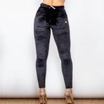 Black Mid Waist Velvet Push Up leggings Lift & Support
