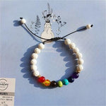 7 Chakra Weave White Lava Beads Bracelet Men Women