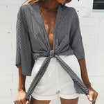 Women Black V Neck Fashion Kimono