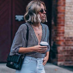 Women Black V Neck Fashion Kimono