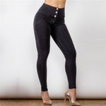 New High Waist Front Buttons Denim Pants Lift & Support
