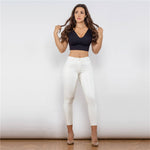 Shiny White Mid Waist Leather Pants Lift & Support
