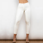 Shiny White Mid Waist Leather Pants Lift & Support