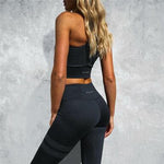 Women's Fitness Sets Tank Top And Stripe Leggings - Two Pieces Set