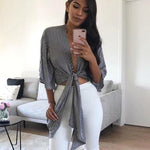 Women Black V Neck Fashion Kimono