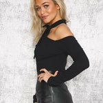 Deemers Women's Slashed Ripped Cut Out Stretch Clubwear Party Blouse Top