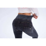 High Rise Grey Denim Jeans Lifts & Supports