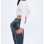 Blue Color Eco-Leather Pants Lifts & Supports
