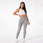 Gray Mid Waist Cotton Pants Lift & Support