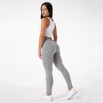 Gray Mid Waist Cotton Pants Lift & Support