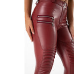 Burgundy Mid Waist Moto Leather Pants Lift & Support
