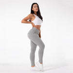 Gray Mid Waist Cotton Pants Lift & Support