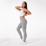 Gray Mid Waist Cotton Pants Lift & Support