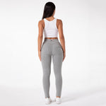 Gray Mid Waist Cotton Pants Lift & Support