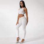 White Mid Waist Cotton Pants Lift & Support