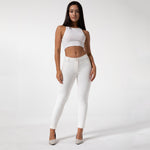 White Mid Waist Cotton Pants Lift & Support