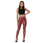 Burgundy Mid Waist Moto Leather Pants Lift & Support