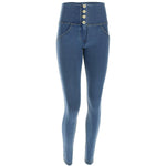 Front Buttons Light Blue High Waist Denim