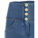Front Buttons Light Blue High Waist Denim