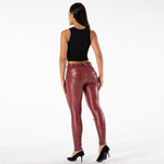Burgundy Mid Waist Moto Leather Pants Lift & Support